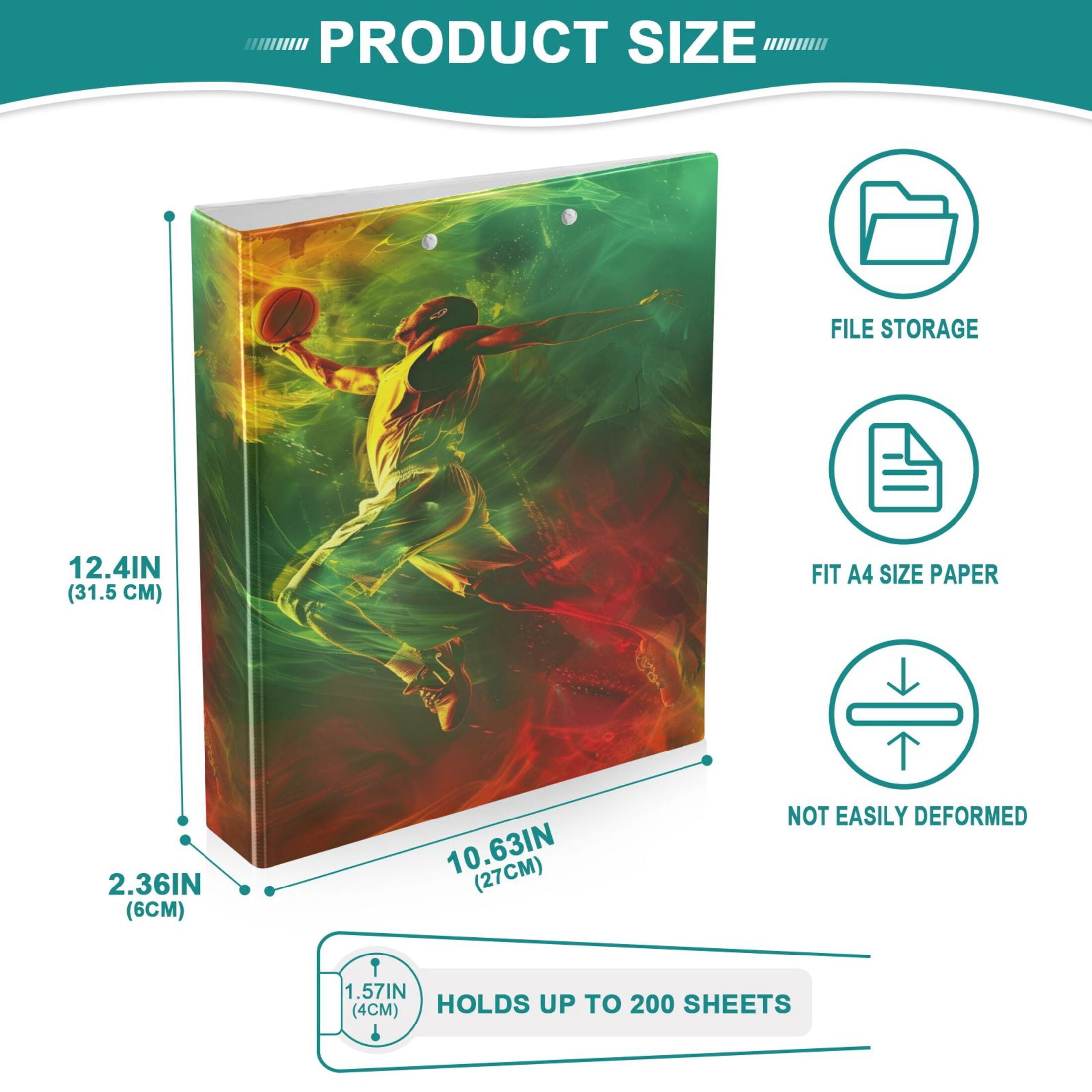 joogoo Cool Basketball Player Hardcover 3 Ring Binder 1.5" Round Rings Interior Pockets Binders Organizer 1 Pack