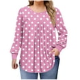 thumbnail image 2 of Blmnix Business Work Basic Tops Oversized Pink Polka Dot Women's Work Tops Long Sleeve Crew Neck Blouses, 2 of 6