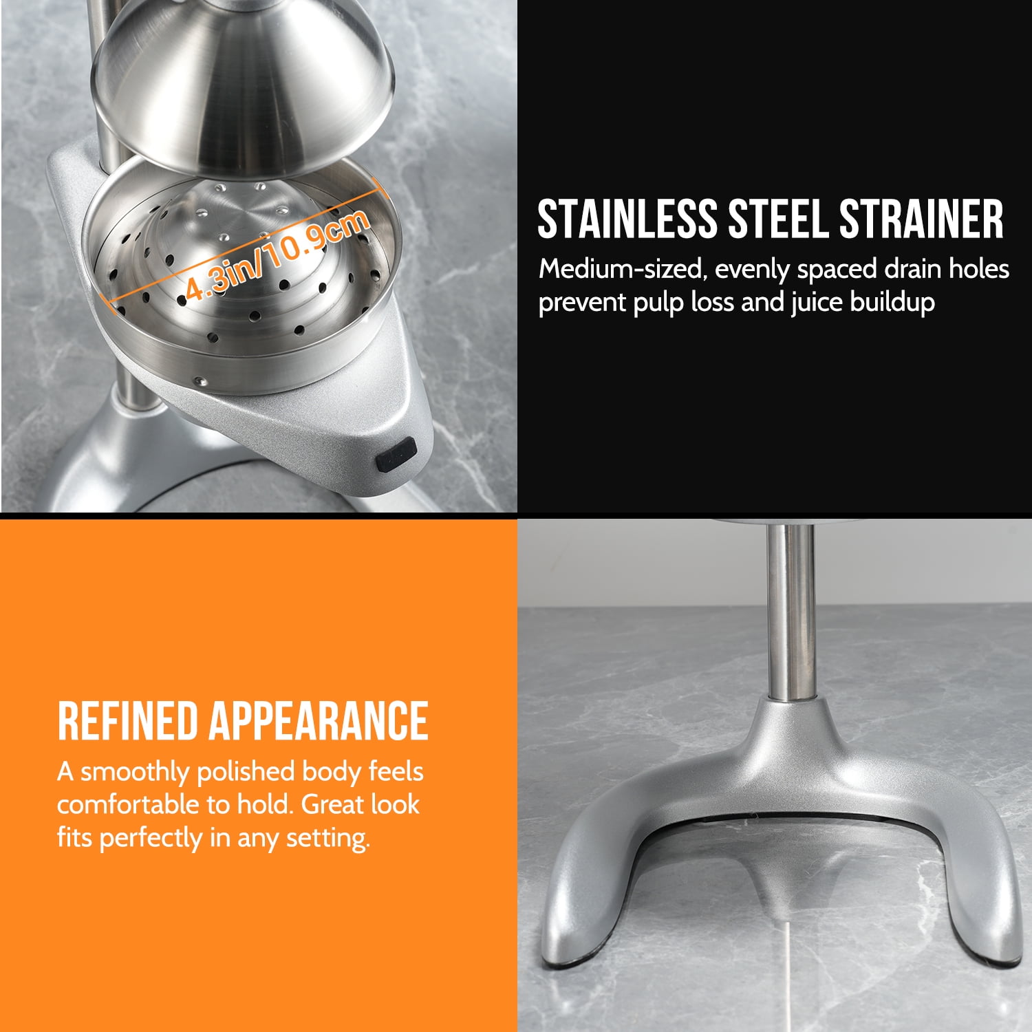 Sopito manual juicer press, Effortless Cast Iron Juicer Professional Stainless Steel Juicer for Fresh Lemon, Lime, Orange & Pomegranate,Easy to Clean with Brusher