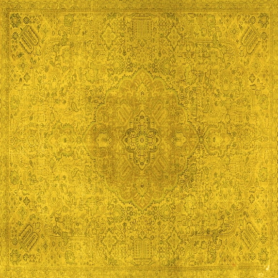 Ahgly Company Machine Washable Indoor Square Persian Yellow Traditional Area Rugs, 4' Square