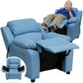 thumbnail image 3 of Flash Furniture Deluxe Padded Contemporary Light Blue Vinyl Kids Recliner with Storage Arms, 3 of 13