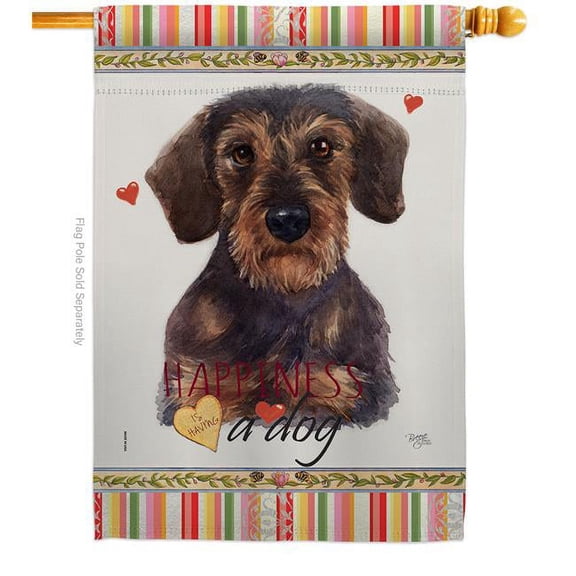 Breeze Decor H110196-BO 28 x 40 in. Dog Miniature Dachshund Happiness Double-Sided Decorative Vertical House Flag