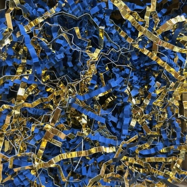 Crinkle Cut Paper Shred Filler (2 LB) for Gifts ,Shredded paper for Gift Box Packaging, Wrapping & Basket Filling （Blue & Gold）