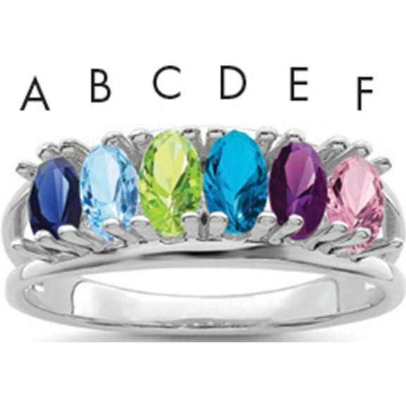 Sterling Silver Rhodium-Plated Synthetic 6 Stone Mother's Ring (Size 7) Made In United States xmr2/6ss