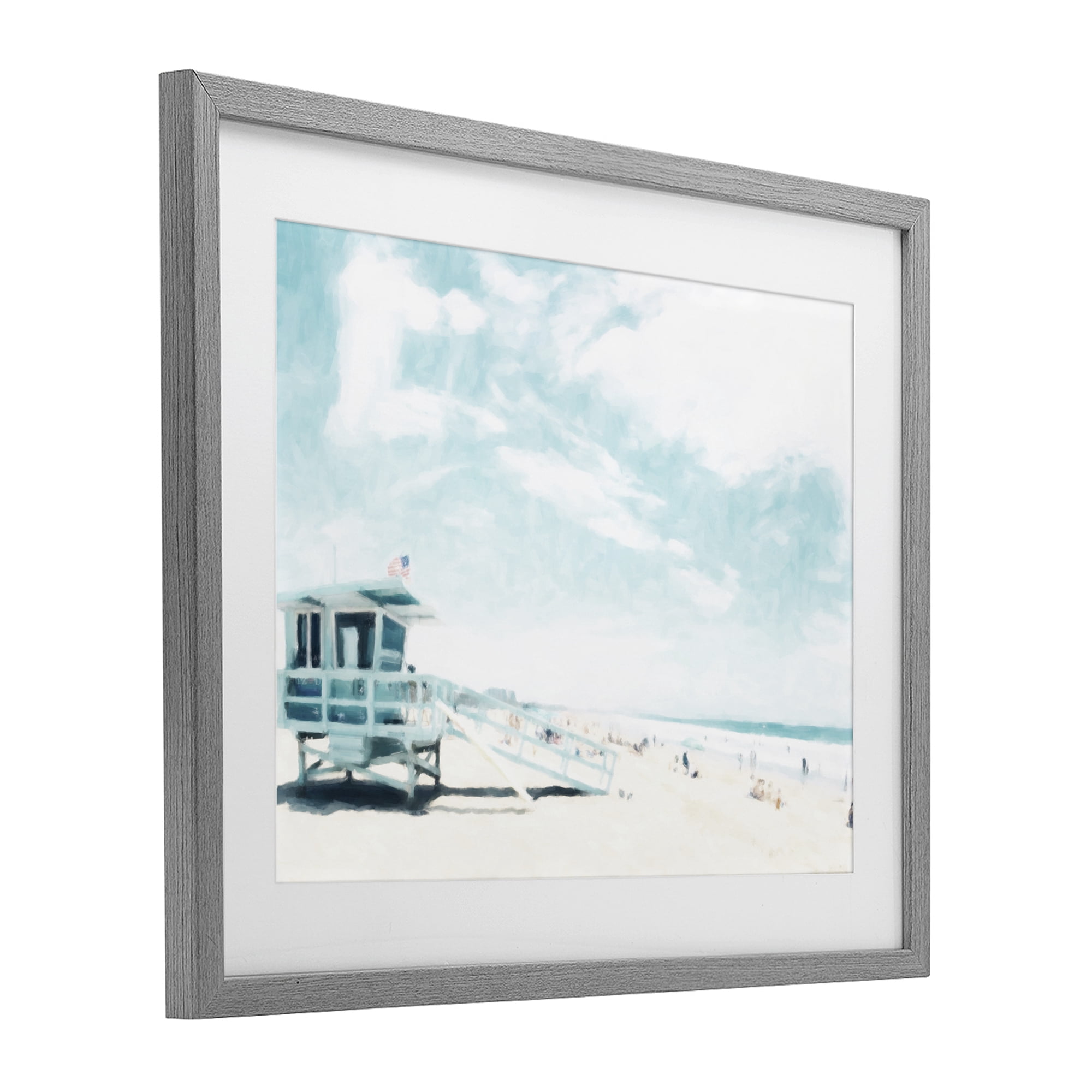 Stupell Industries Blue Beach Station Gray Framed Print Under Glass, design by Kim Curinga