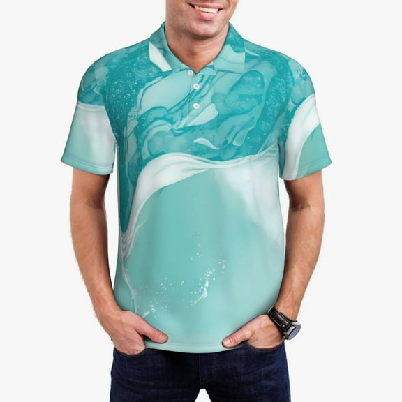 Kdxio Teal Turquoise 1 Print Men's Short Sleeve Polo Shirt,Midweight Men's Shirt-Small