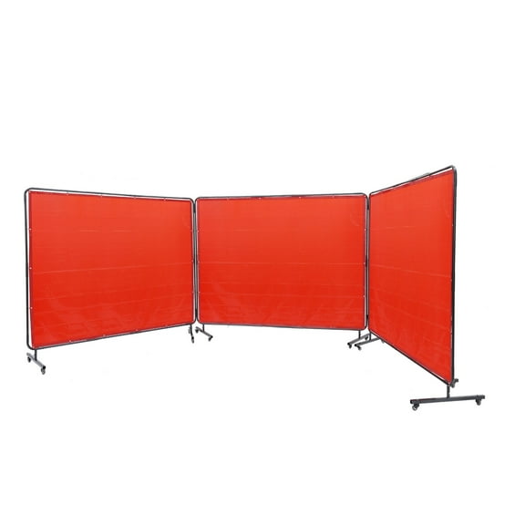 VEVOR Welding Screen with Frame, 6' x 8' 3 Panel Welding Curtain Screens, Flame-Resistant Vinyl Welding Protection Screen on 12 Swivel Wheels (6 Lockable), Moveable & Professional for Workshop, Red,