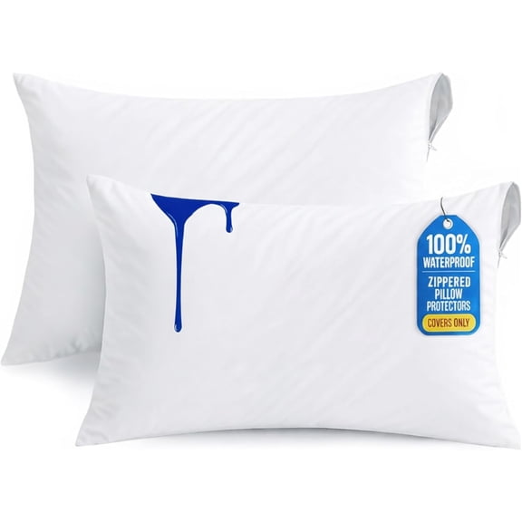 Waterproof Pillow Protectors with Zipper Queen Size 2-Pack Pillow Covers