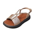 thumbnail image 2 of HTHLVMD Women's T-Strap Slingback Sandals, Leather Flat Shoes, Neutral Sandals for Women Women's Casual Side Hollow Belt Buckle Flat Roman Shoes Summer Fashion Ladies Sandals, Gold 10, 2 of 8