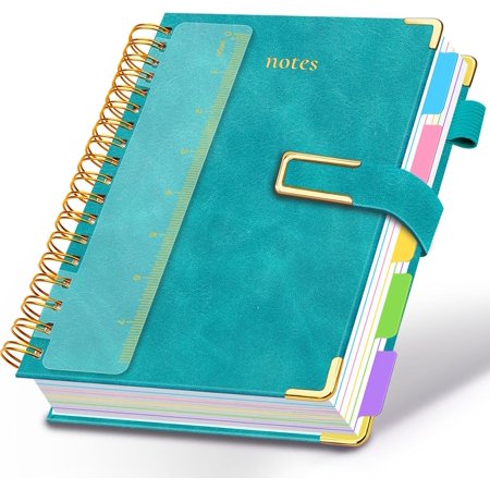 Hardcover Spiral Notebook College Ruled 6.2 x 8.2 Leather Journal Notebook with Magnetic Closure 300 Pages 5 Subject Notebook with Dividers Tabs Journal for Women Men Work School(Deep Blue)