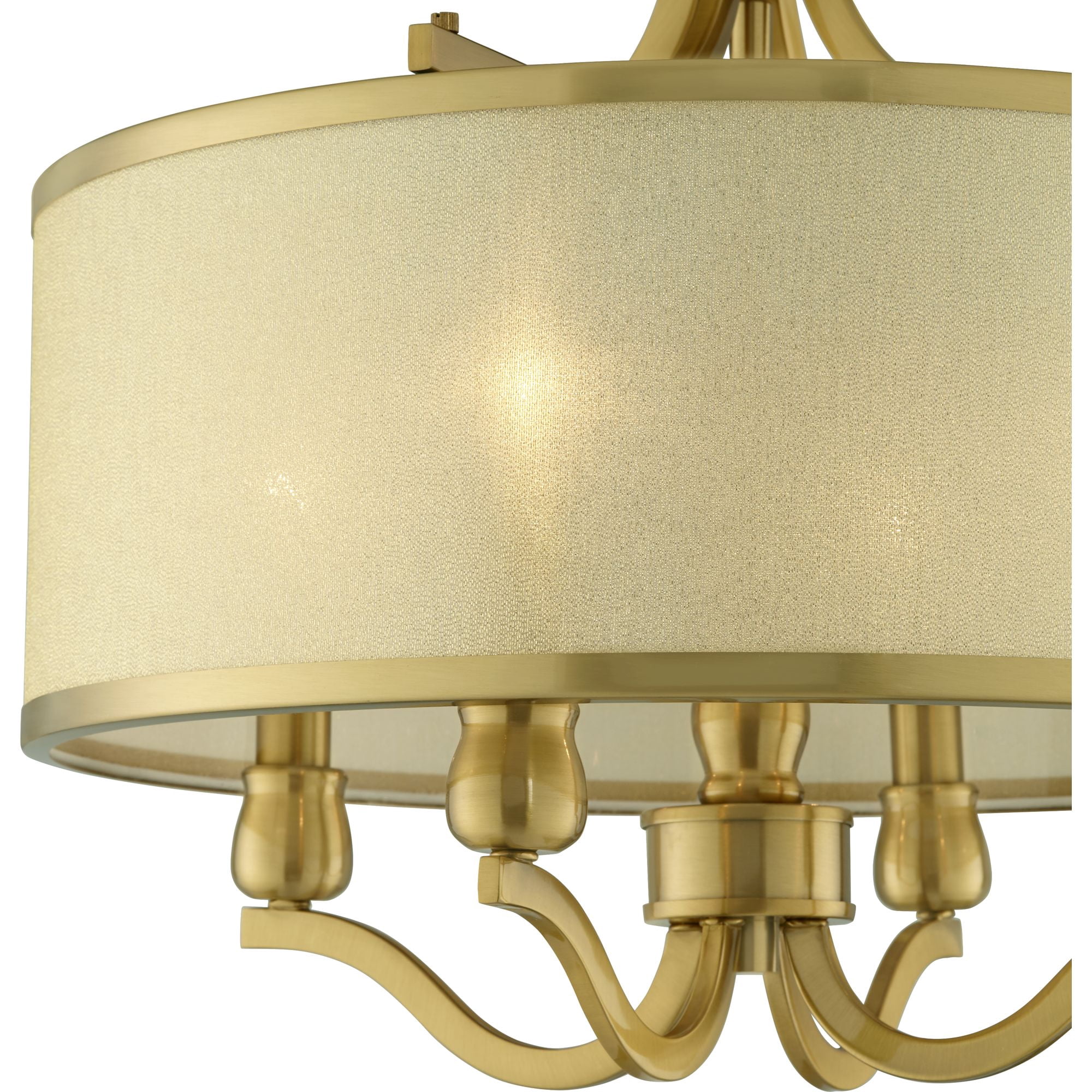 Possini Euro Design Nor Vintage Ceiling Light Semi Flush Mount Fixture 18" Wide Warm Antique Brass 4-Light Soft Gold Organza Drum Shade for Bedroom