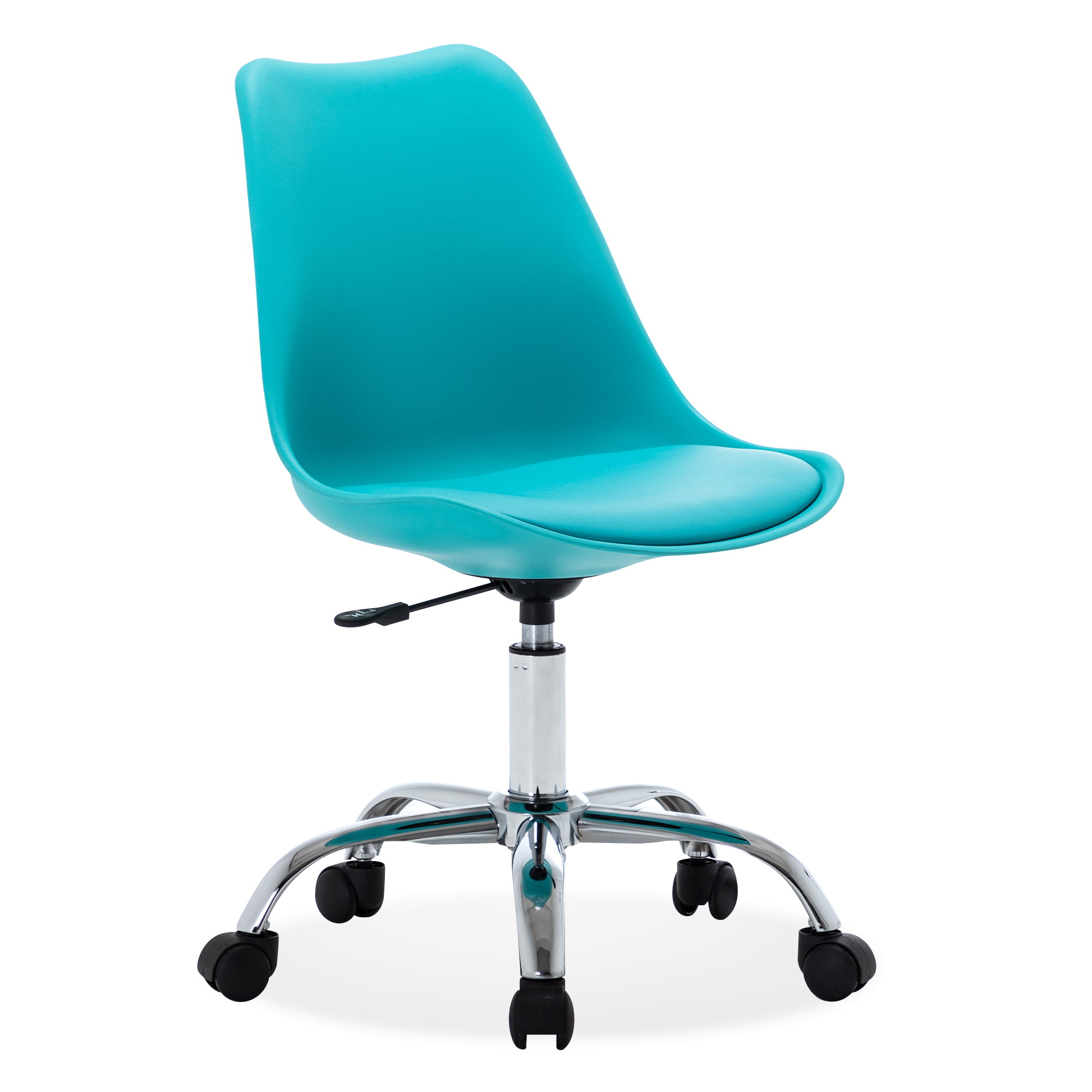 BELLEZE Armless Mid-Back Office Task Chair Faux Leather Upholstery Height Adjustable Swivel, Teal