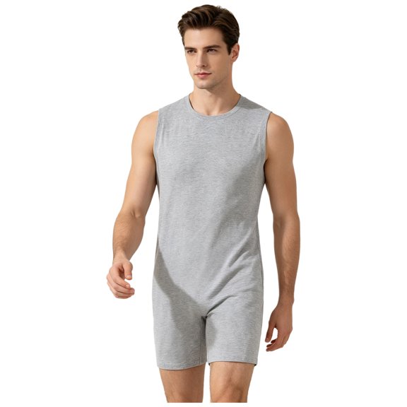 Haitryli Unisex Anti-strip Back-zip Lightweight Romper Home Wear Grey 3XL