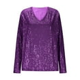 thumbnail image 4 of T Shirts for Women Sequin Tops Purple Long Sleeve Sparkly Shirt Glitter Tops Womens Fashion Holiday Tops for Women Dressy, 4 of 4