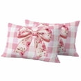 thumbnail image 2 of Pack of 2 Outdoor Pillow Covers 20x12 Inch Waterproof Pink Floral Print Throw Pillow Covers,Decorative Couch Pillow Shams Protectors Checkered Bow Rose Flower Gingham Patio Pillowcases Cushion Covers, 2 of 8