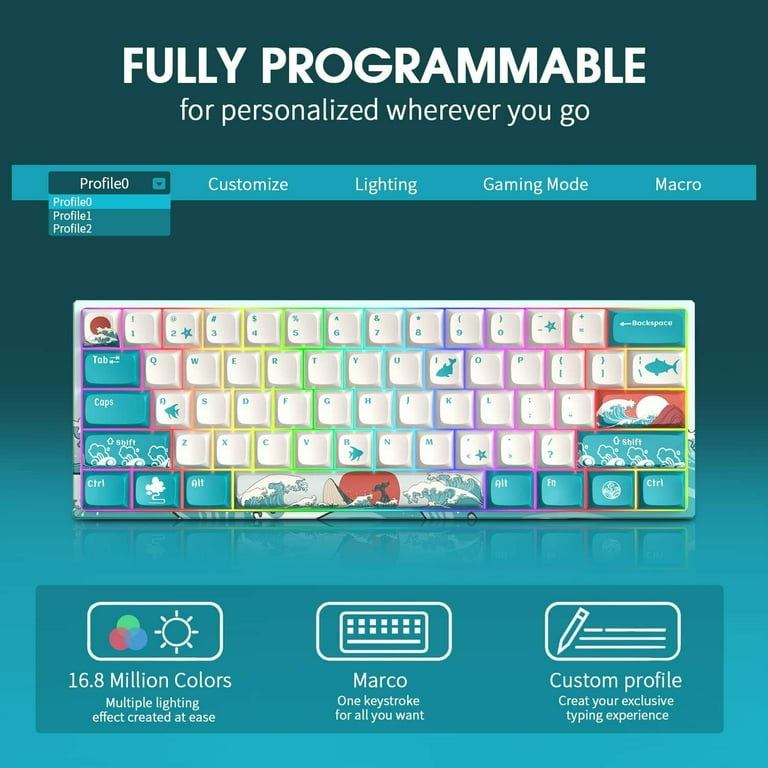 HITIME XVX M61 60% Mechanical Keyboard Wireless, Ultra-Compact 2.4G  Rechargeable Gaming Keyboard, RGB Backlit Ergonomic Keyboard for Windows  Mac PC