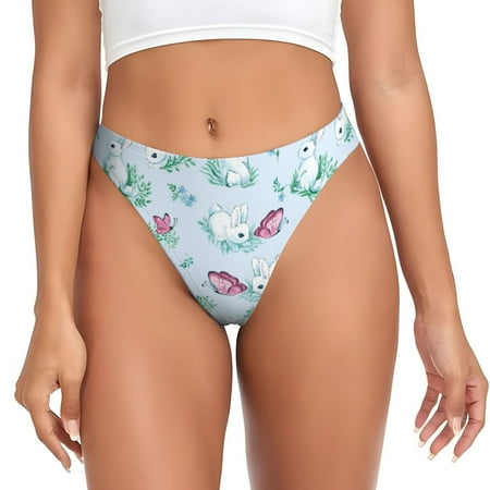 Qokaie Rabbit And Butterfly Printed Women s Cotton Thong Underwear  Sexy Breathable Panties G-string-XX-Large