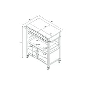 Linon Cameron Wood Granite Top Rolling Kitchen Cart Ample Storage in Black