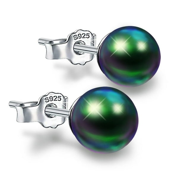 Sterling Silver Pearl Earrings Hypoallergenic Studs Round Ball Pearl Earrings White Button Pearl Beads Earrings Piercing Earrings Birthday Day Gifts for Women Gril