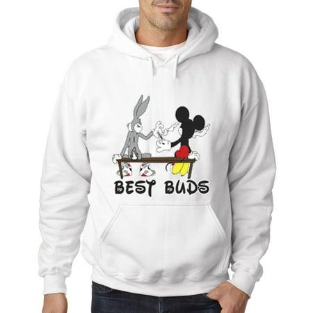 006 - Hoodie Best Buds Smoking Bench Mickey Bugs Cartoon (Best Fake Bape Hoodie)
