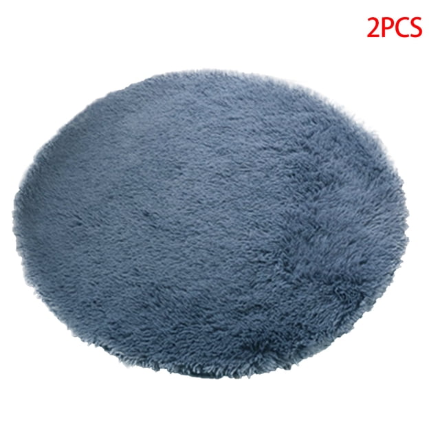2 Pieces Round Carpet Home Living Room Bedroom Area Rug Polyester Long Plush Floor Mat Home Decor, Silver Grey