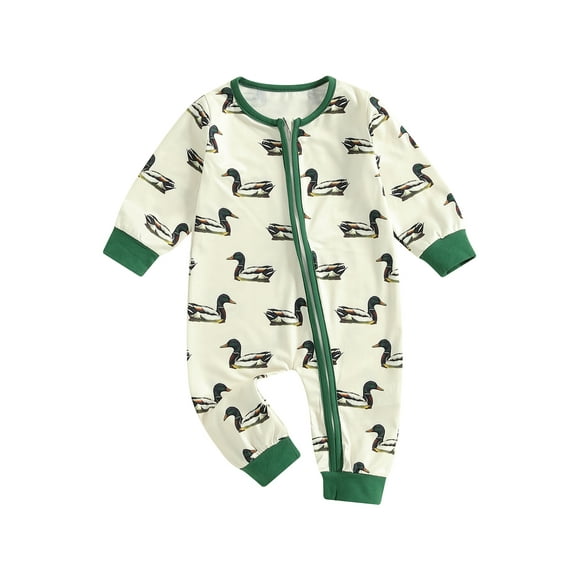 Gupgi Baby Boys Girls Duck Print Jumpsuits Long Sleeve Round Neck Zipper Rompers Newborn One Piece Pajamas