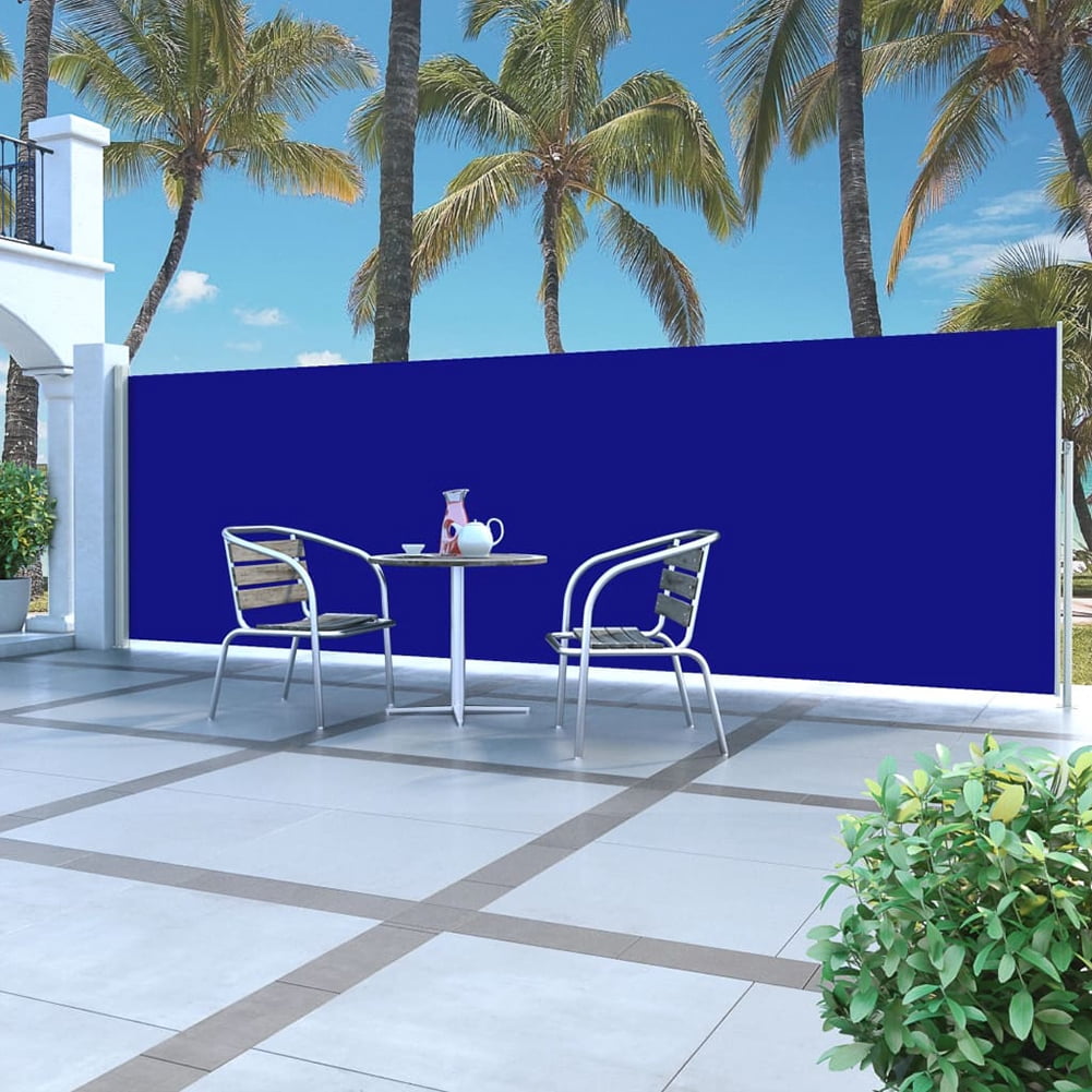 Veryke Outdoor Retractable Side Awning, Patio Wind Screen, 197" x 63", Blue