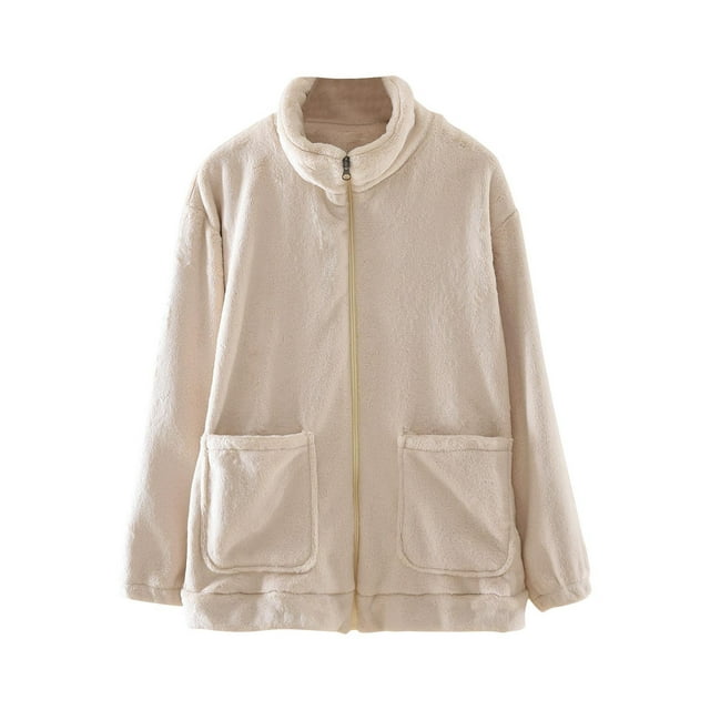 MeetoTime Haut de Pyjama pour Femme Automne Hiver en Molleton à Col Montant à Manches Longues Blouse Chaude Vêtements de Maison