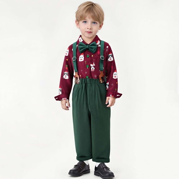 Red Christmas 3-Piece Outfit for Boys - Kids Festive Set with Bow Tie, Holiday Attire (3M-9Y),Size 6 Months