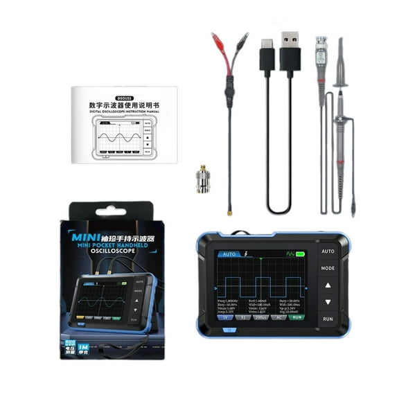 2 in 1 Digital Oscilloscope 1MHz Bandwidth Waveform Generator 1000mAh Battery