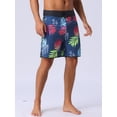 thumbnail image 2 of DARING DIVA Men's Elastic Waist Drawstring Hawaiian Print Athletic Swim Trunks 28 Dark Blue, 2 of 6