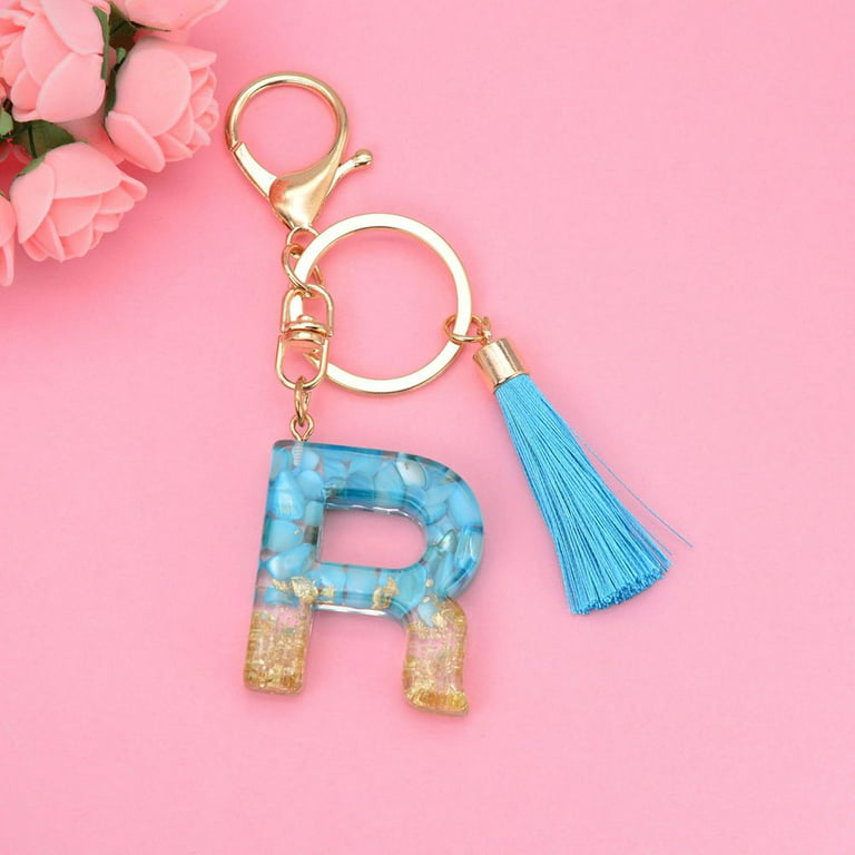New Exquisite 26 Letters Resin With Gold Foil Keychains Charms Bag Pendant  For Women Tassel Key Rings Accessories - Key Chains - AliExpress
