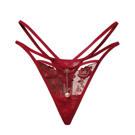 

Seamless Thongs For Women Brief Underwear Panties Brief Underwear Panties Women s Fashion Charming Embroidery Flower Pearl Transparent Gauze Low Waist G-string Pants Panties Thong