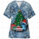 thumbnail image 4 of Blusa de uniforme de trabajo con cuello en V y cordón de manga corta con estampado de dibujos animados de Disney Stitch para mujer, 4 of 5