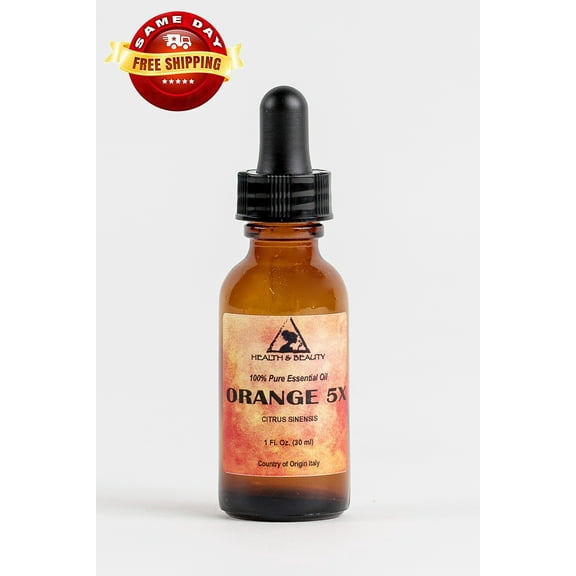 ORANGE 5X (5 FOLD) ESSENTIAL OIL ORGANIC AROMATHERAPY GLASS DROPPER 1 OZ, 30 ml