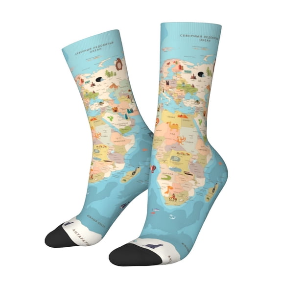 Vsdgher World Map With Animals 1 Crew Socks for Men & Women, Breathable Casual Athletic Ankle Socks
