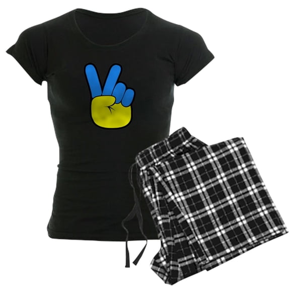 CafePress - Ukrainian Flag Peace Sign Ukraine Native H Pajamas - Women's Short Sleeve Print T-Shirt and Pants Dark Cotton Pajama Set