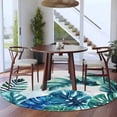 thumbnail image 3 of Blue Teal Leaves Round Area Rug 7Ft Washable Circle Rugs for Dorm Laundry Room, Summer Botanical Watercolor Leaf Non-Slip Carpet Floor Mats Indoor Outdoor Carpet Runner Aesthetic Home Decor, 3 of 8
