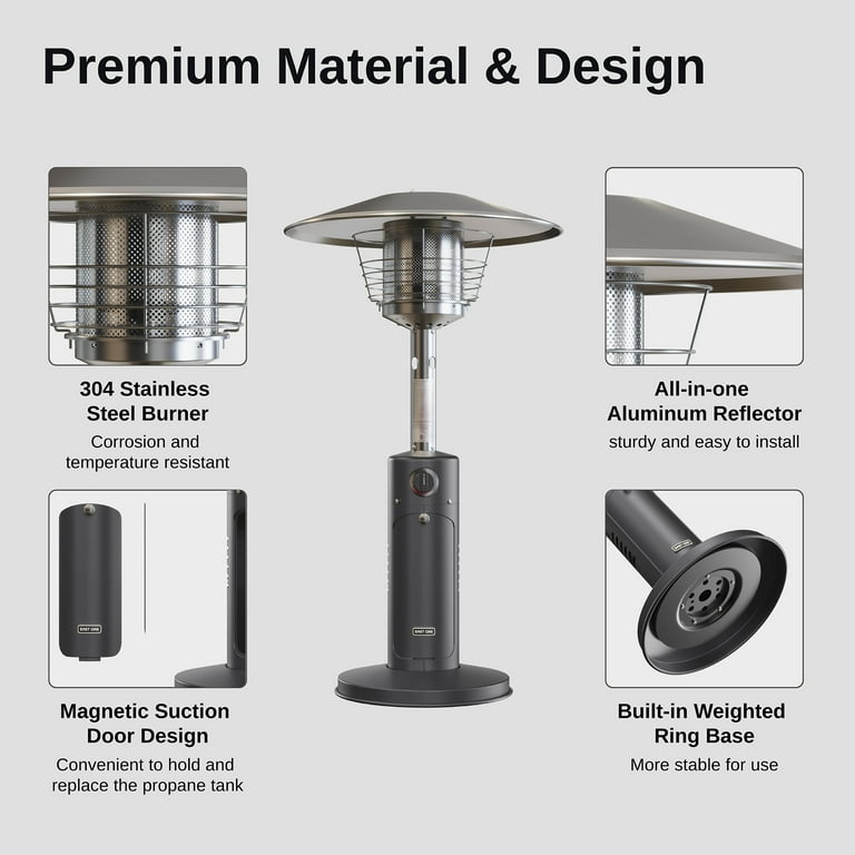 EAST OAK Portable Patio Outdoor Heater, Tabletop Patio Heater 11000 BTU,  Mini Propane Gas Heater with 304 Stainless Steel Burner, Triple Protection  System, Suitable for Garden, Patio, Restaurant Black - Walmart.com