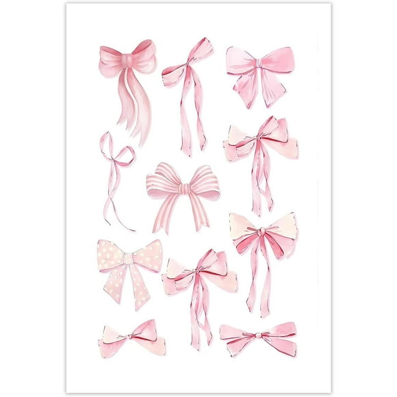 shiyou-Trendy Light Pink Bow Canvas Wall Art Watercolor Light Pink Bow Prints Painting Balletcore Girl Posters Funky Coquette Preppy Aesthetic Wall Decor12x18inch Unframed