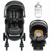 Angle View: Graco FastAction Fold 2.0 Click Connect Travel System Stroller, Sunshine with Nuk Simply Natural 5oz Bottle, 1-Pack