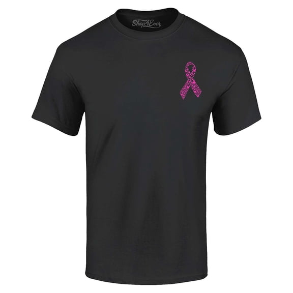 Shop4Ever Men's Butterfly Ribbon - Breast Cancer Awareness_Bright Pink Pocket Size Graphic T-shirt XXX-Large Black
