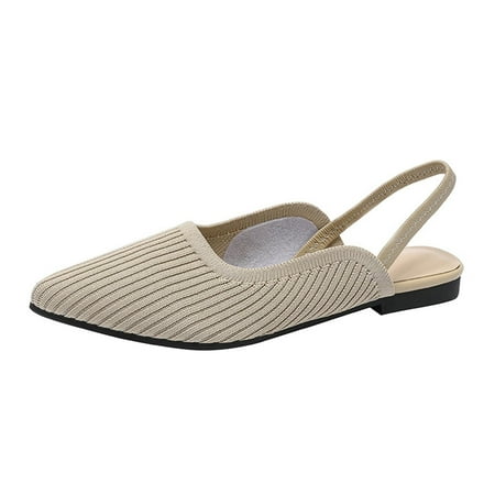 Women S Knit Closed Pointed Toe Flat Slip-On Mules Sandals Sexy Breathable Comfort Soft Sole Slingback Flat Shoes with Ankle Strap Casual Formal Work Dress Shoes KANG