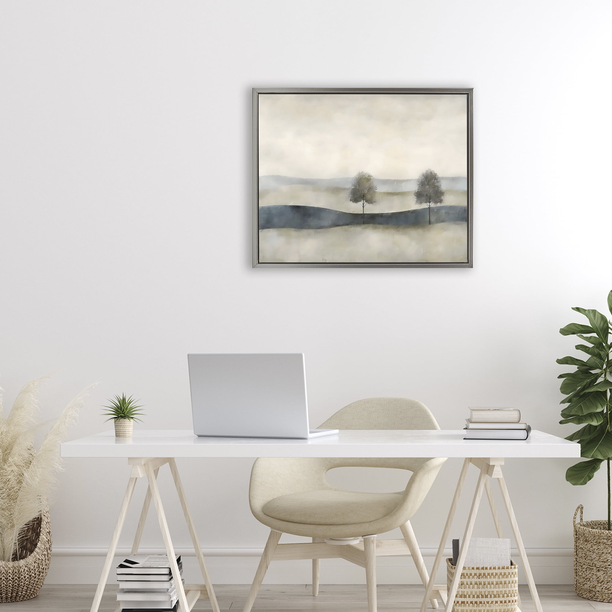 Stupell Industries Muted Horizon with Trees Gray Framed Floater Canvas Wall Art, design by Riley B