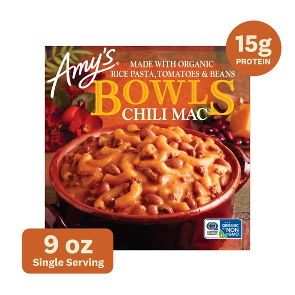 Amy's Frozen Meals, Chili Mac Bowl, Microwave Meals, 9 oz
