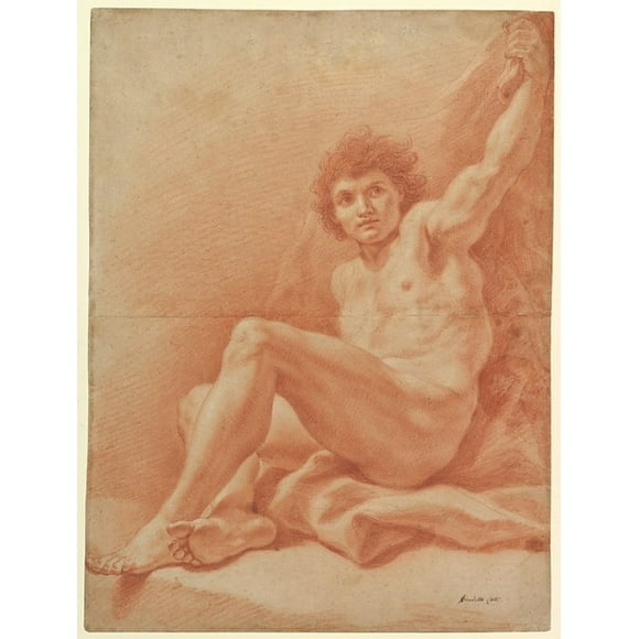 Seated Nude Male Figure (recto); Seated Figure (verso) Poster Print by Benedetto Luti (Italian, Florence 1666�1724 Rome) (18 x 24)