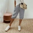 thumbnail image 5 of Lroveb Capri Pants for Women, Womens High Waisted Linen Pants, Knee Length Short Pants Ladies Loose Drawstring Casual Solid Color Shorts Grey, 5 of 8