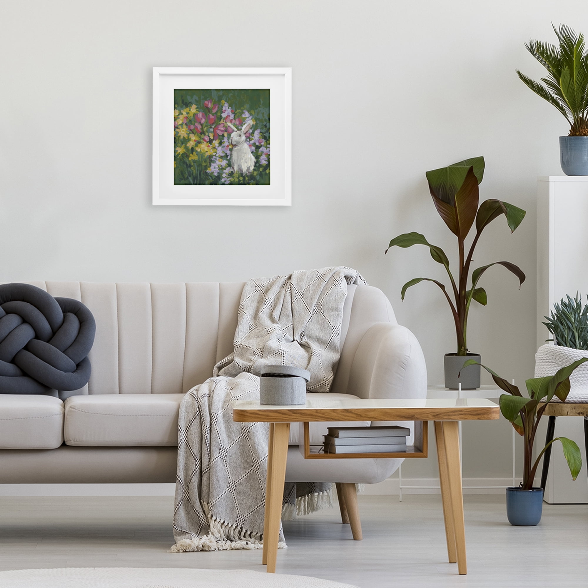 Stupell Industries Botanical Bliss Bunny White Framed Print Under Glass, design by June Erica Vess