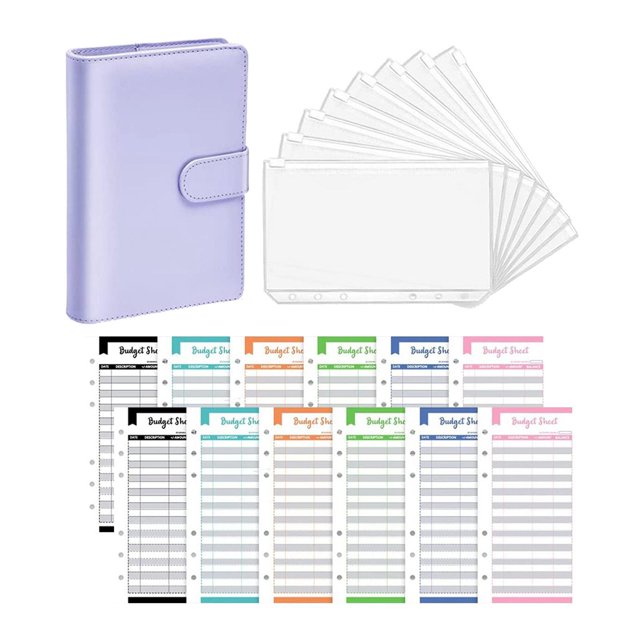 Methold PU Leather Notebook Binder Clear Binder Budget Pockets Envelope cartulina Púrpura
