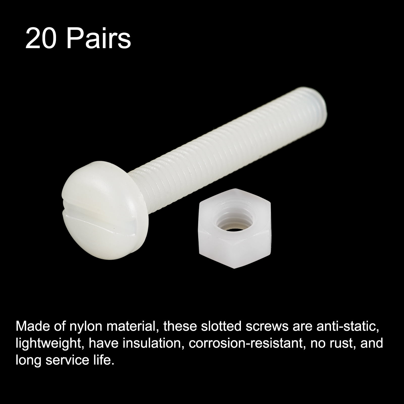 Unique Bargains Nylon Screw Nut Assortment Slotted Pan Head Screw Hex Nut M6x40mm 20Pcs
